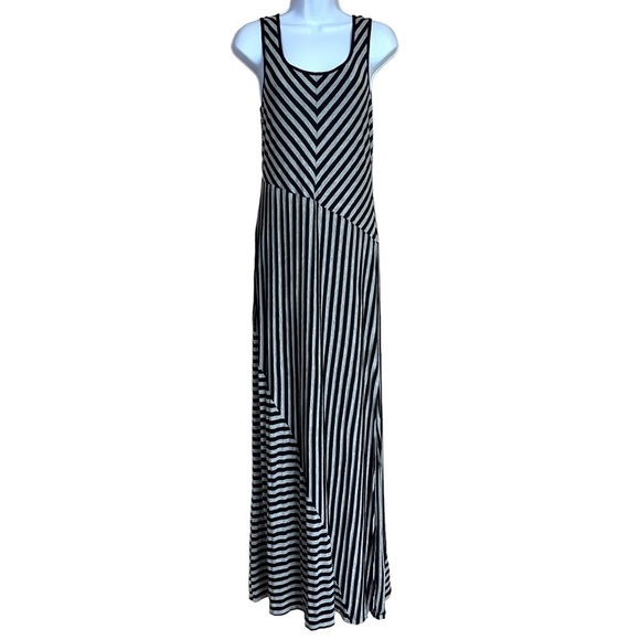 M Bar III Grey Black Striped Sleeveless Stretch Dress Medium 8 10 Maxi Long - Picture 1 of 8